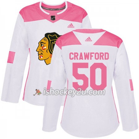 Dame NHL Chicago Blackhawks Trøje Corey Crawford 50 Adidas 2017-2018 Hvid Lyserød Fashion Authentic